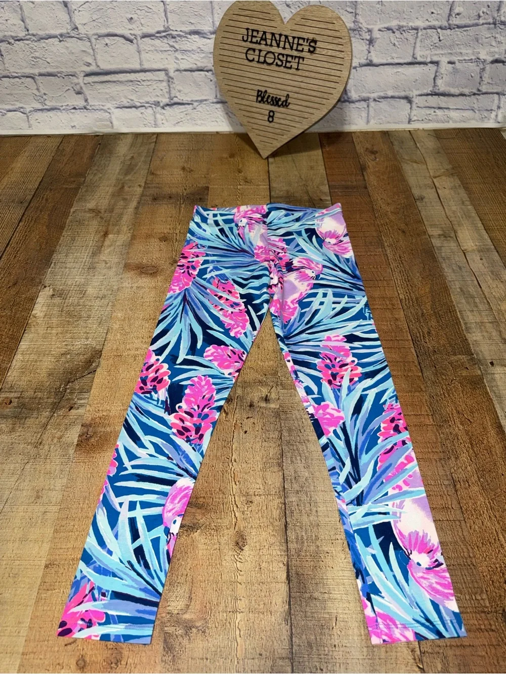 Lilly Pulitzer Girls Bundle L 8-10 Blue Peplum Top & Tropical Floral Leggings